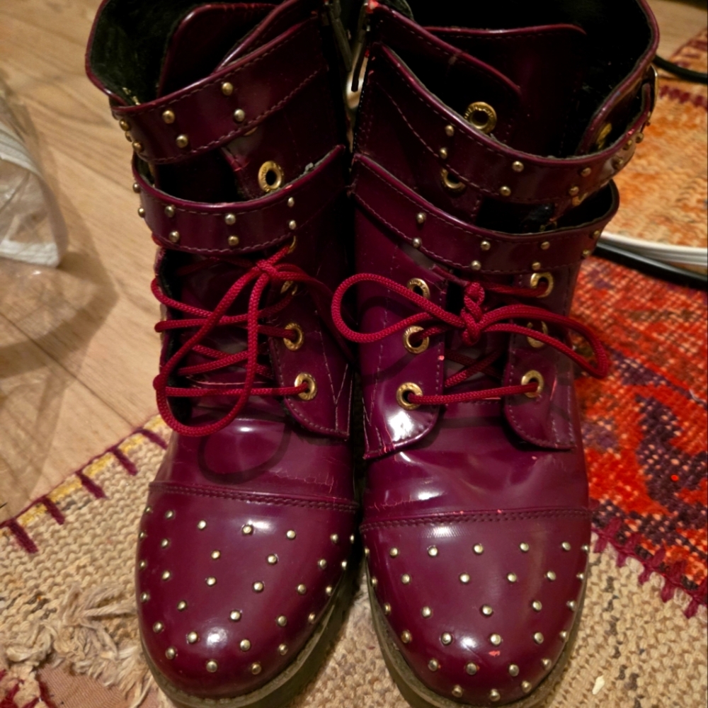 Studded Burgundy Ankle Boots